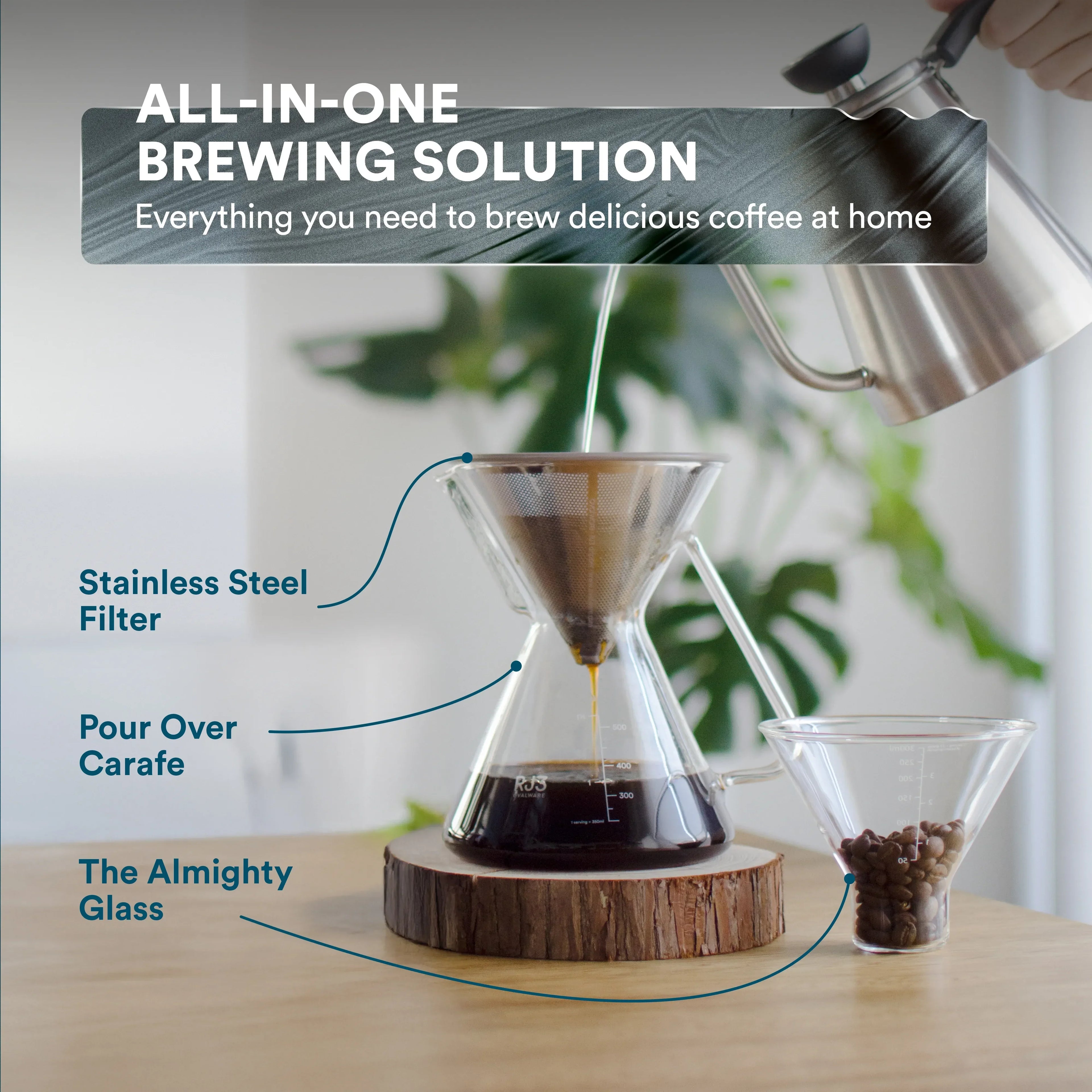 Pour Over Coffee Maker with Filter - 500ml/17oz