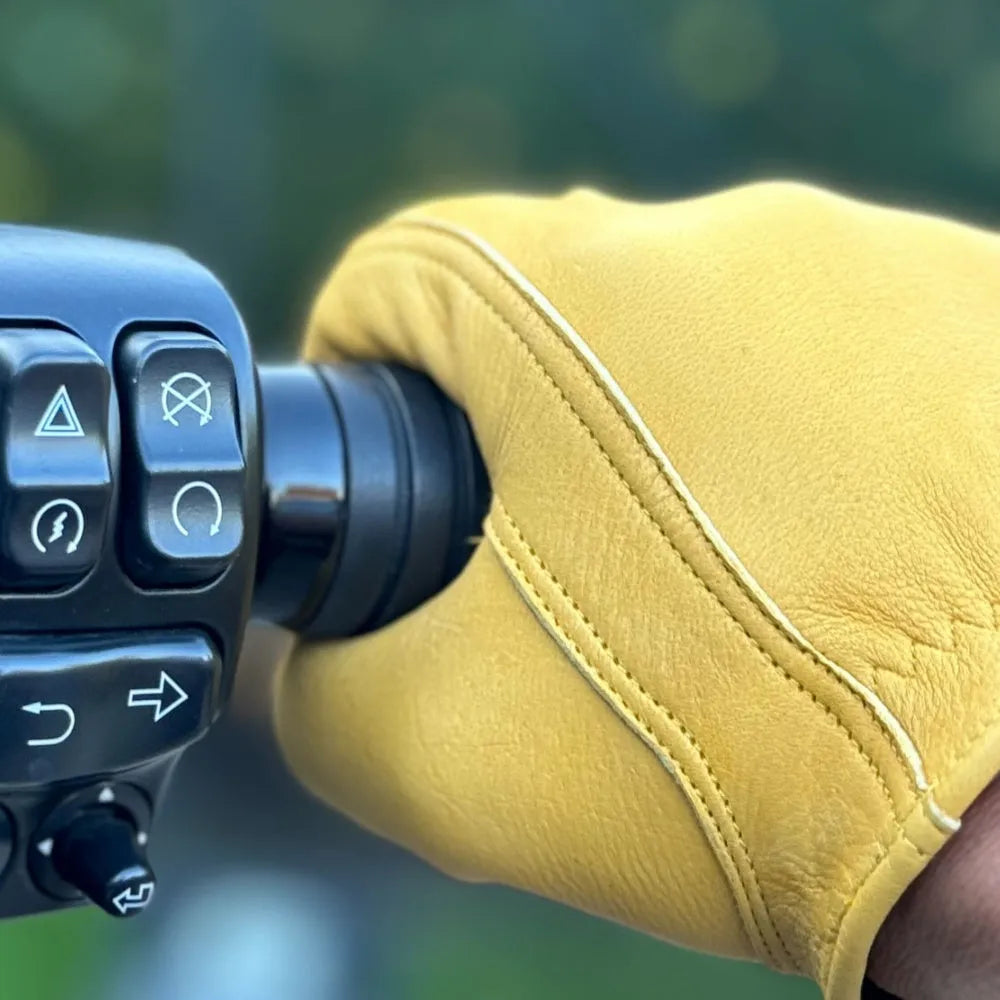 Legendary Gold Deerskin Leather Short Wrist Motorcycle Gloves