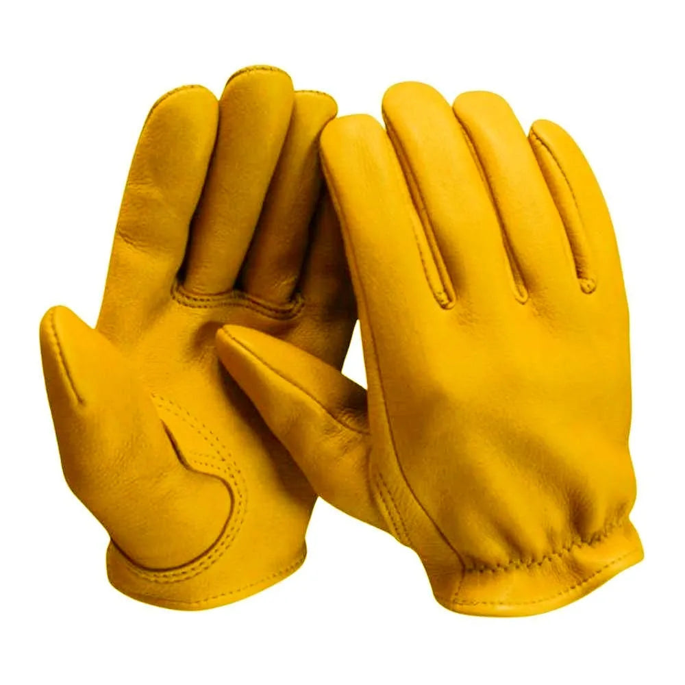 Legendary Gold Deerskin Leather Short Wrist Motorcycle Gloves