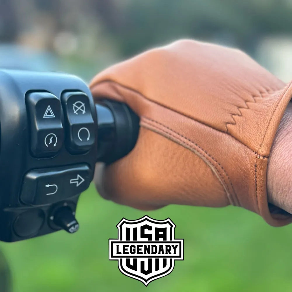 Legendary Tan Deerskin Leather Short Wrist Motorcycle Gloves