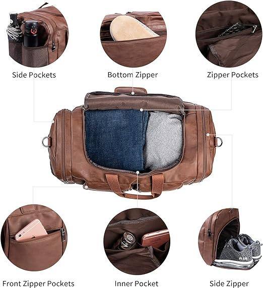 Waterproof Leather Large Carry-On Bag – 52L Vintage Vegan Duffel