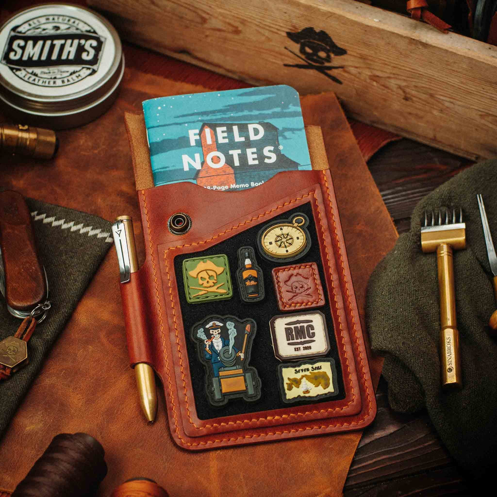 Field Notes Cover - Steersman | Leather Velcro Patch Display | EDC Journal Holder