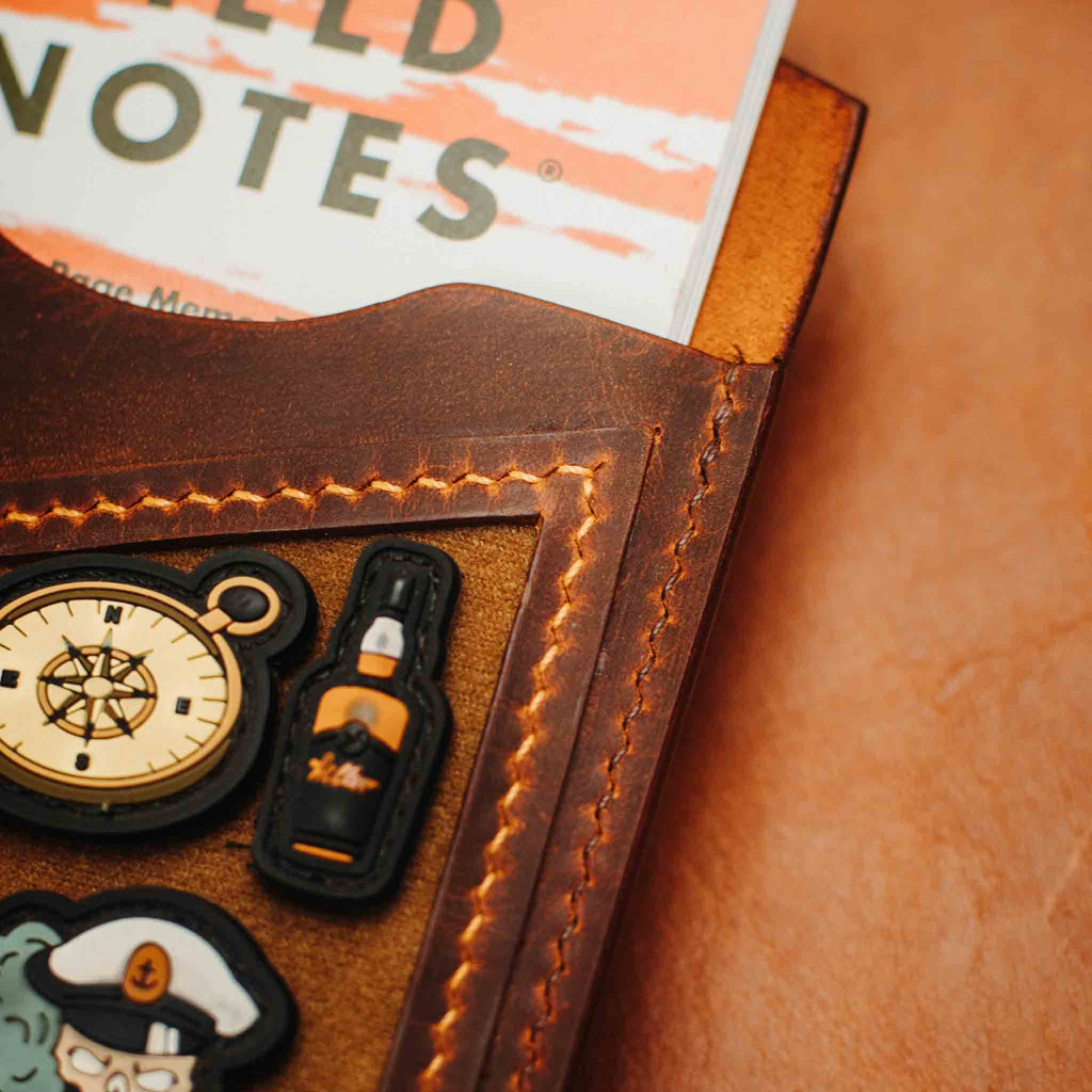Field Notes Cover - Steersman | Leather Velcro Patch Display | EDC Journal Holder